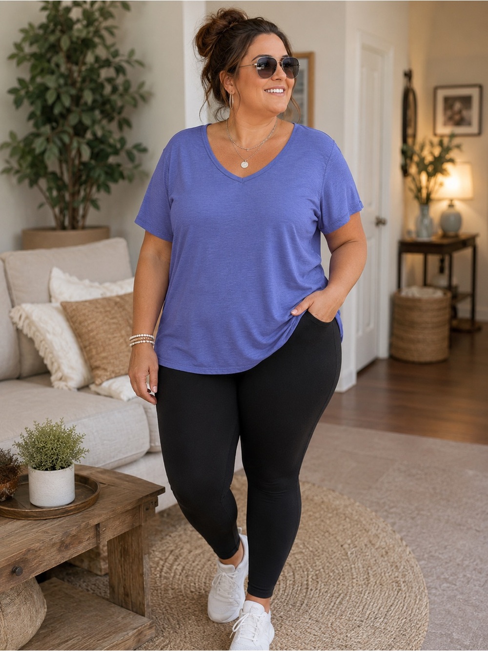 mySTYLE Plus Size 1X Relaxed V-Neck Tee | Soft Everyday Essential | Periwinkle